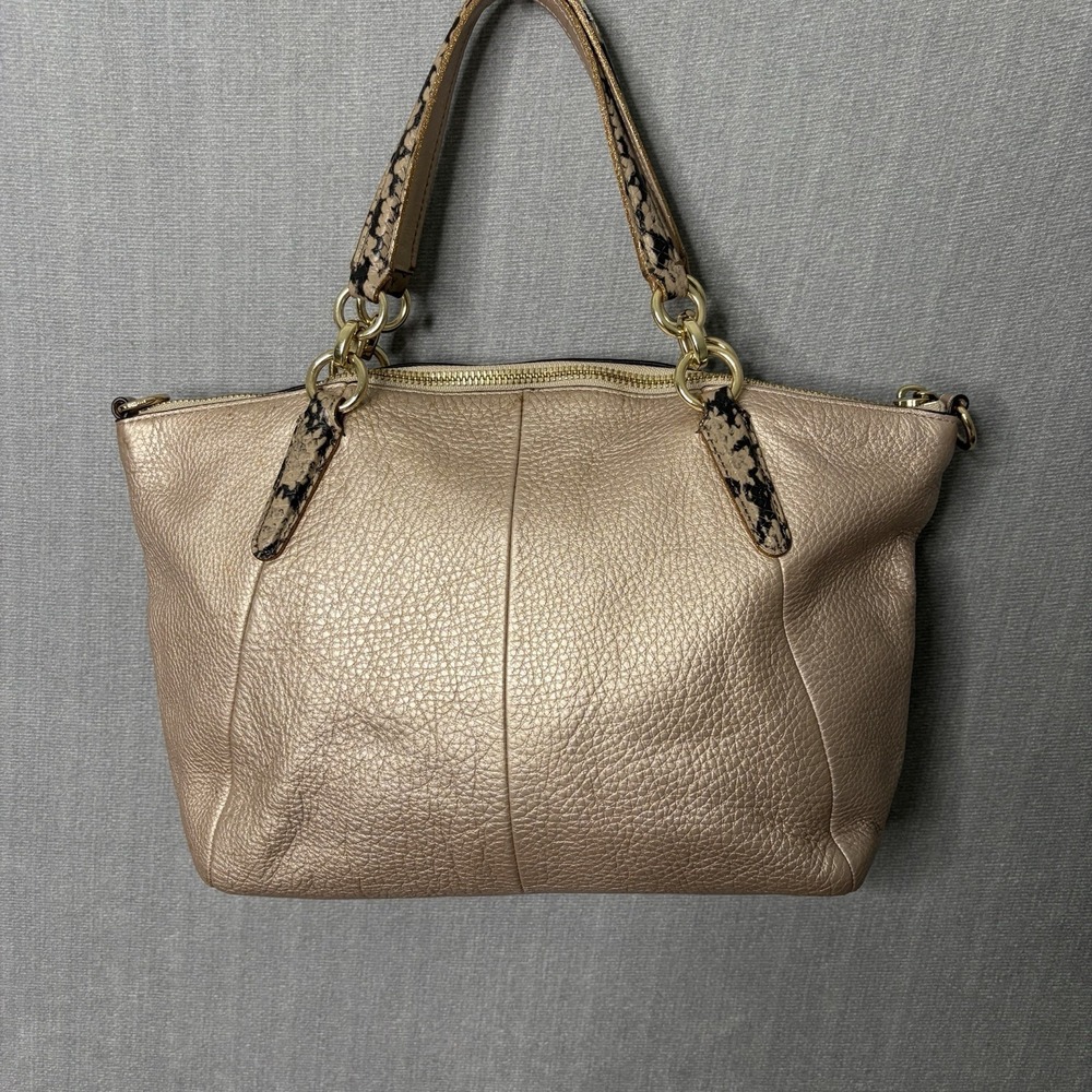 Coach Kelsey Pink Metallic Leather with Exotic Trim Satchel Bag Snake NO STRAP - Picture 6 of 9